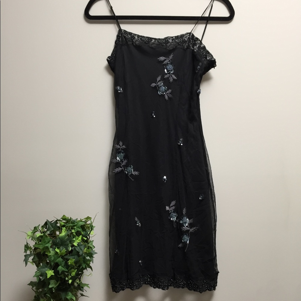 Black Embroidered Slip Dress with Sequins